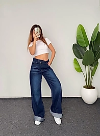 Kemer Detaylı Lacivert Palazzo