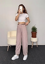 YANDAN KEMERLİ KETEN PANTOLON